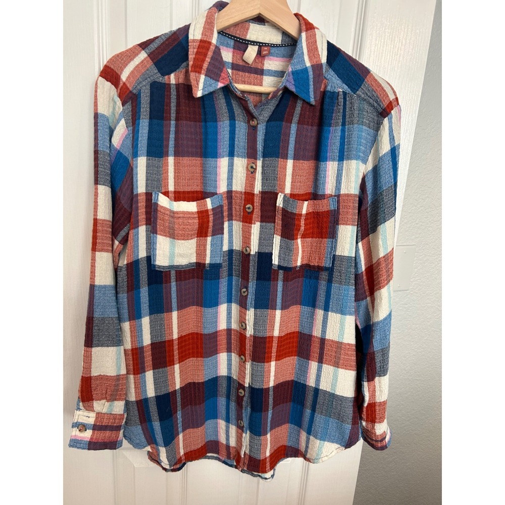 Pilcro and the Letterpress Plaid Button Down Shirt Red Blue Gauze Womens XS‎